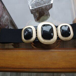 Big Zara Enamel Gold Tone Buckle Stretch Belt